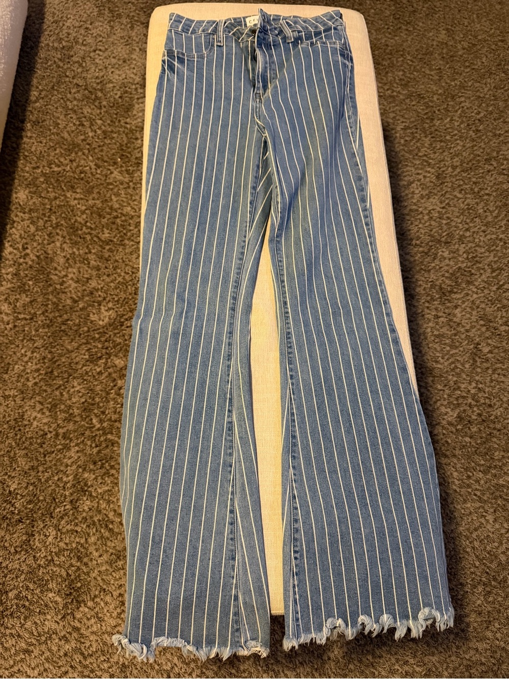 Striped Blue Women's High-Rise Flare Jeans